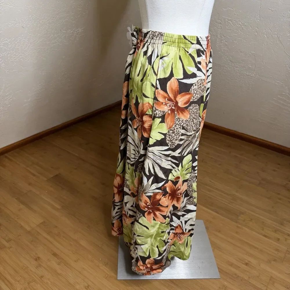 Napa Valley Midi Skirt Womens 12 Petite Floral Linen Blend Flowy Coconut Girl